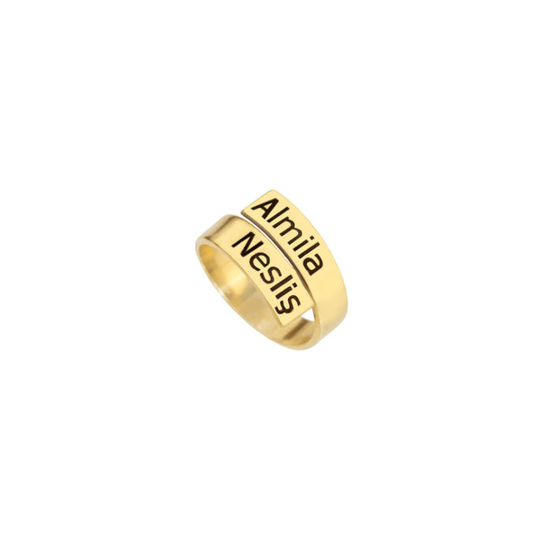 925 Sterling Silver İki Personalized Custom Name Kıvrımlı Ring