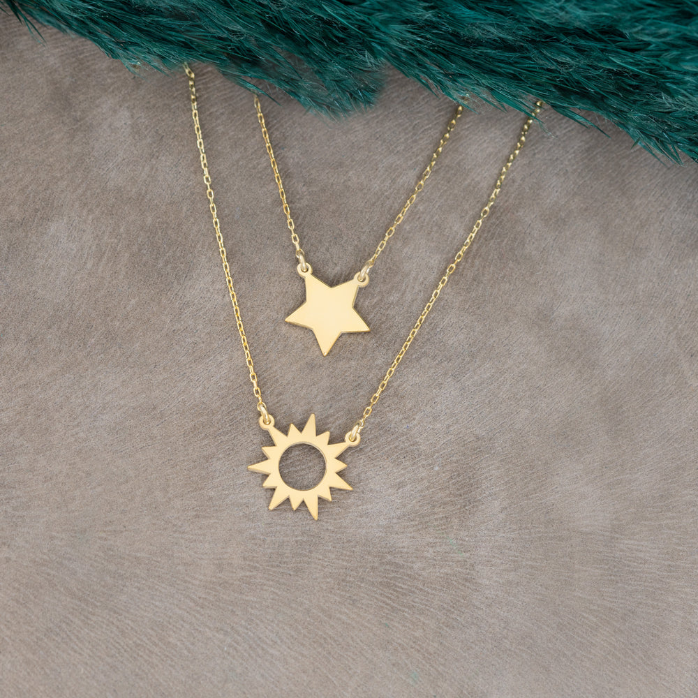 925 Sterling Silver Sun And Star Necklace