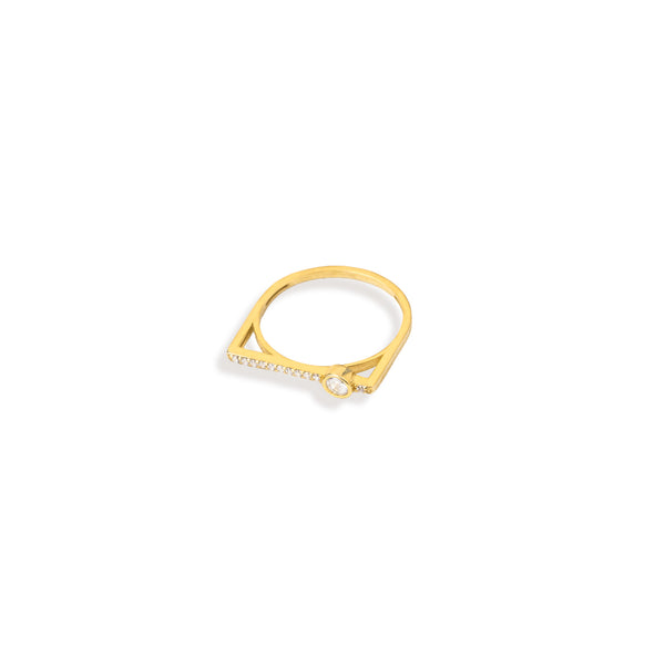 925 Sterling Silver Solitaire Crystal Pave Bar Ring Square