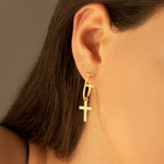 925 Sterling Silver Dangle Cross Huggie
