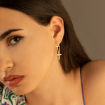 925 Sterling Silver Dangle Cross Huggie