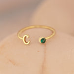 925 Sterling Silver Adjustable Initials Ring With Birthstone