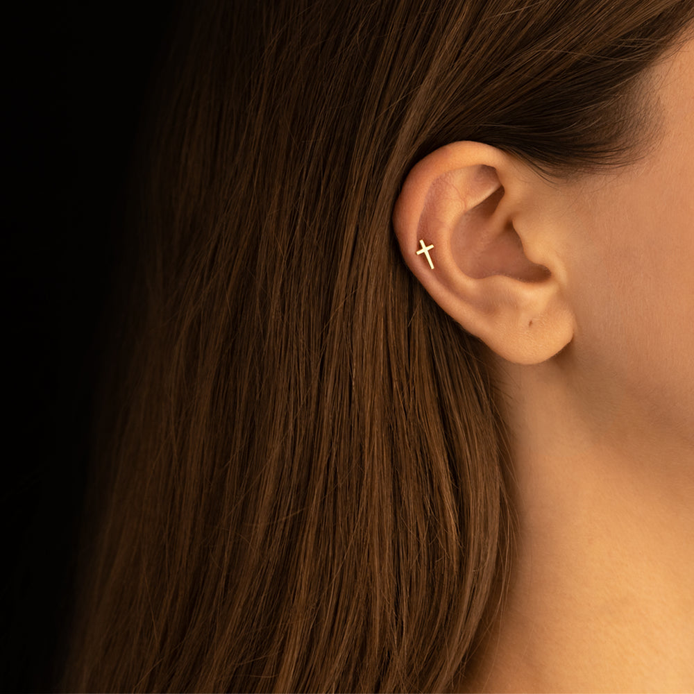 925 Sterling Silver Catholic Cross Stud Earring