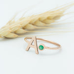 925 Sterling Silver Tiny Initial Birthstone Ring