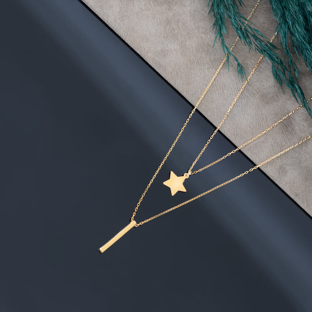 925 Sterling Silver Star And Bar Layet Necklace