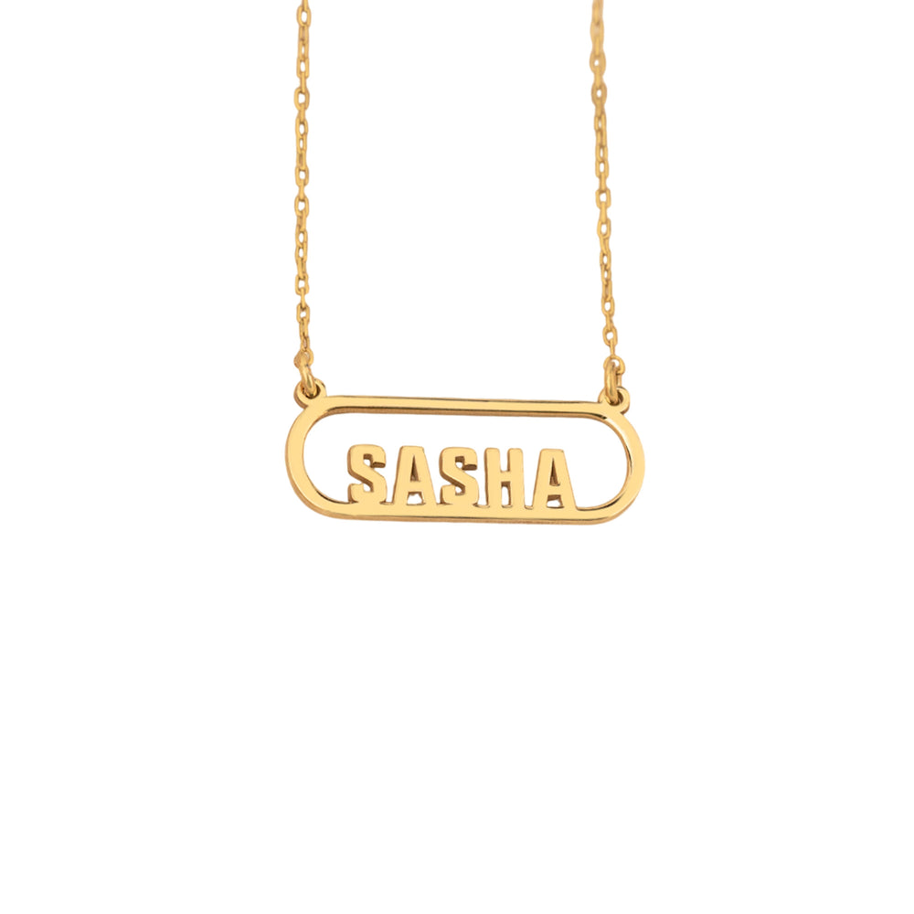 925 Sterling Silver 14K Solid Gold Minimalist Rectangle Name Necklace