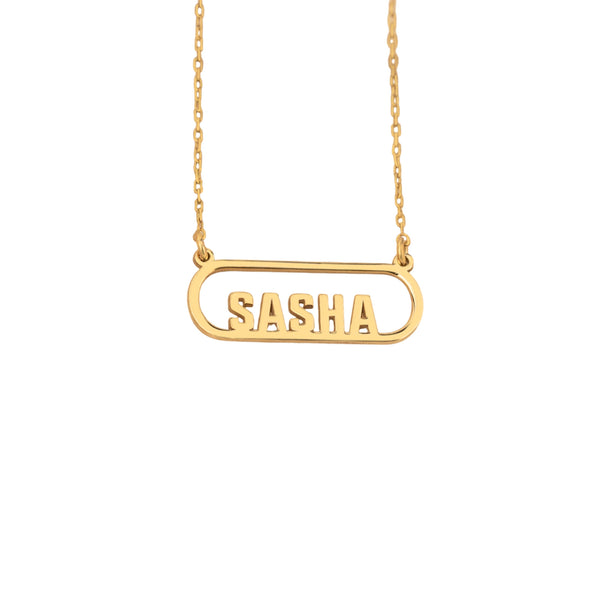 925 Sterling Silver 14K Solid Gold Minimalist Rectangle Name Necklace