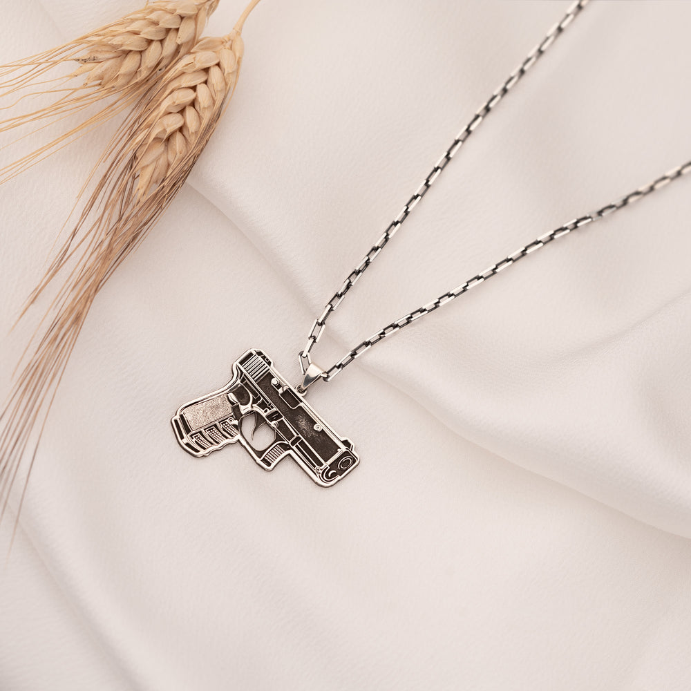 925 Sterling Silver Half Oxidized Chain Gun Necklace