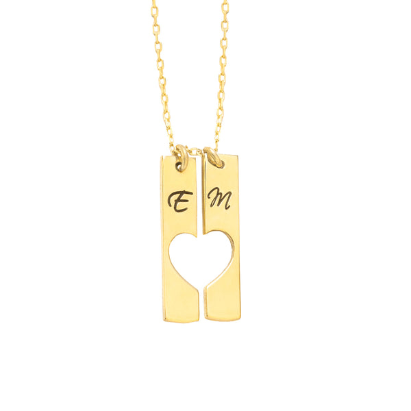 925 Sterling Silver Double Bar Heart Necklace