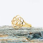 925 Sterling Silver Flower Of Life Om Symbol Ring