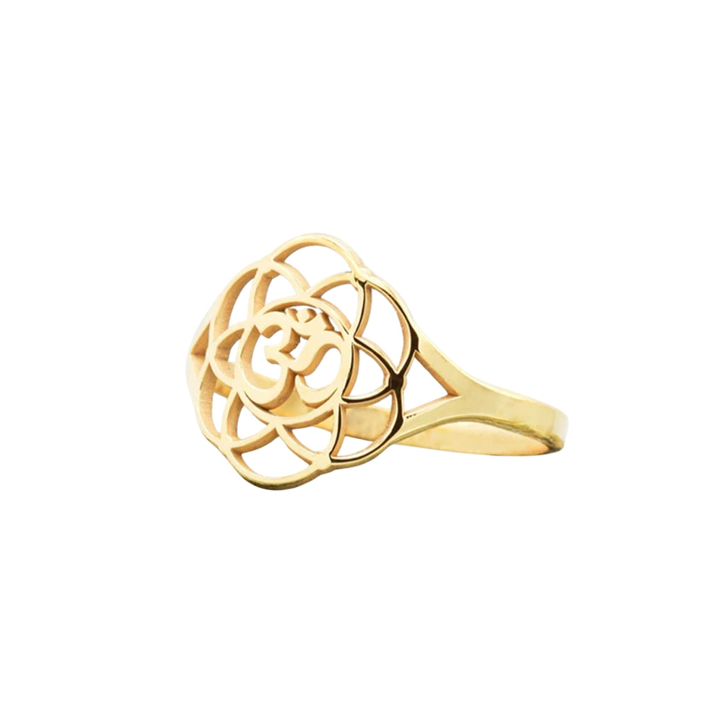 925 Sterling Silver Flower Of Life Om Symbol Ring