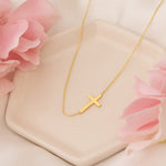 925 Sterling Silver Sideways Tiny Cross Necklace