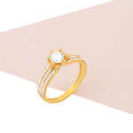 925 Sterling Silver Kenarlari 3 Sira Crystal Pave 6 Tirnakli Tek Taş Ring