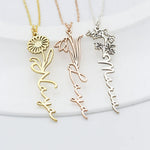 925 Sterling Silver Birth Flower Name Necklace