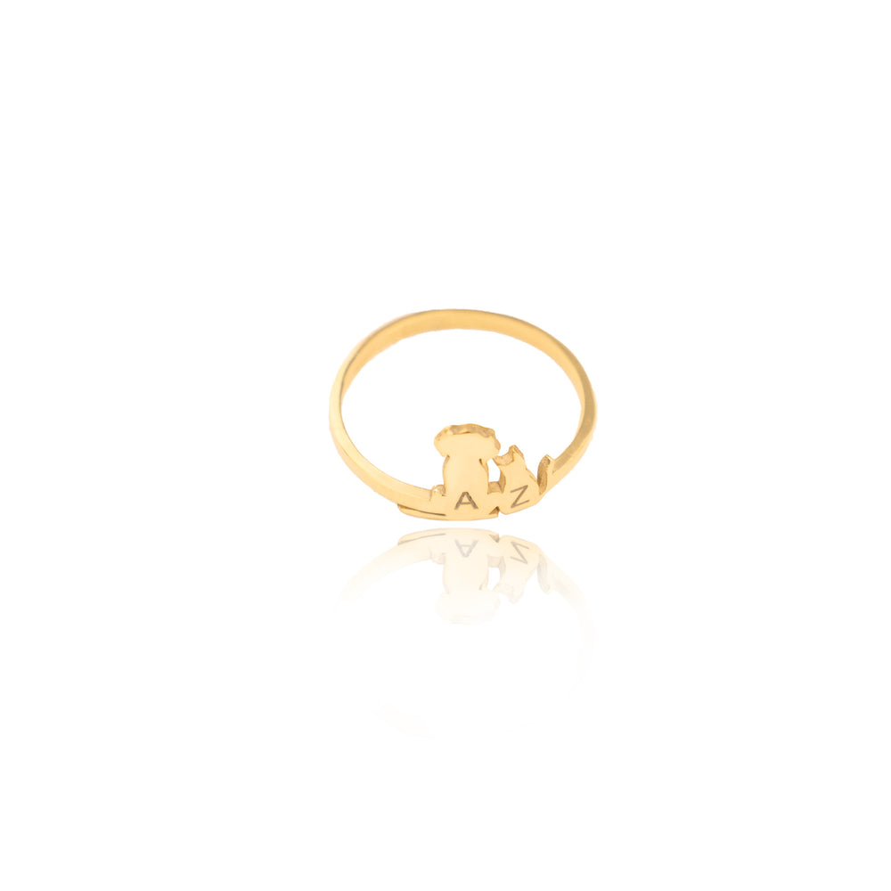 925 Sterling Silver Dog And Cat Initial Ring