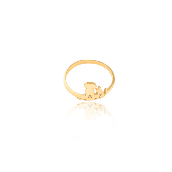 925 Sterling Silver Dog And Cat Initial Ring