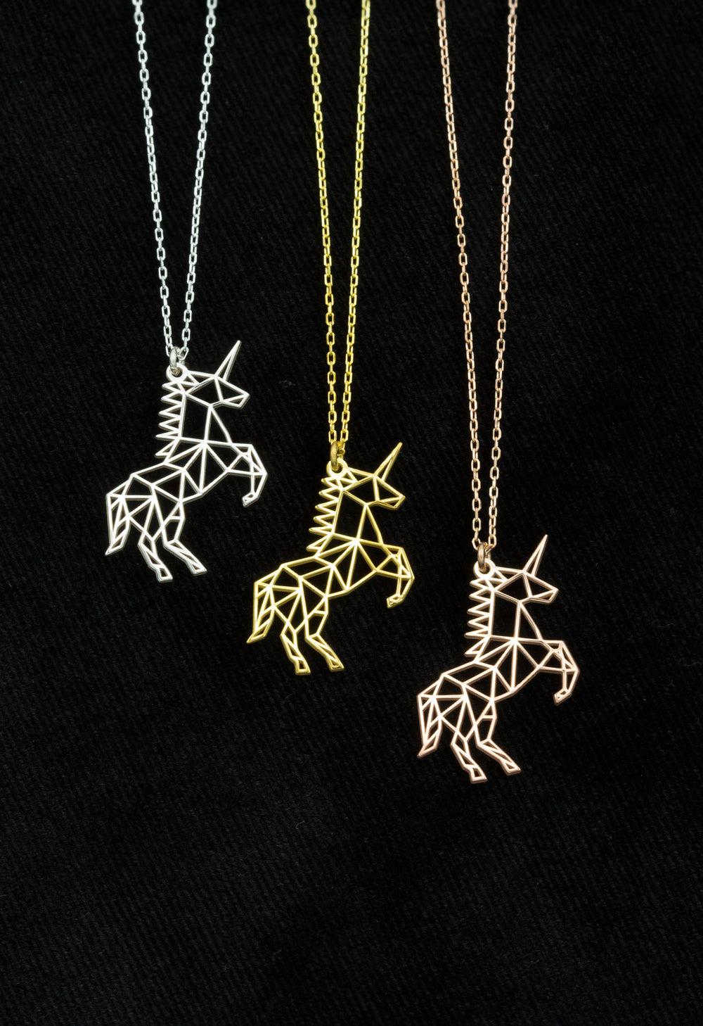 925 Sterling Silver Origami Unicorn Necklace