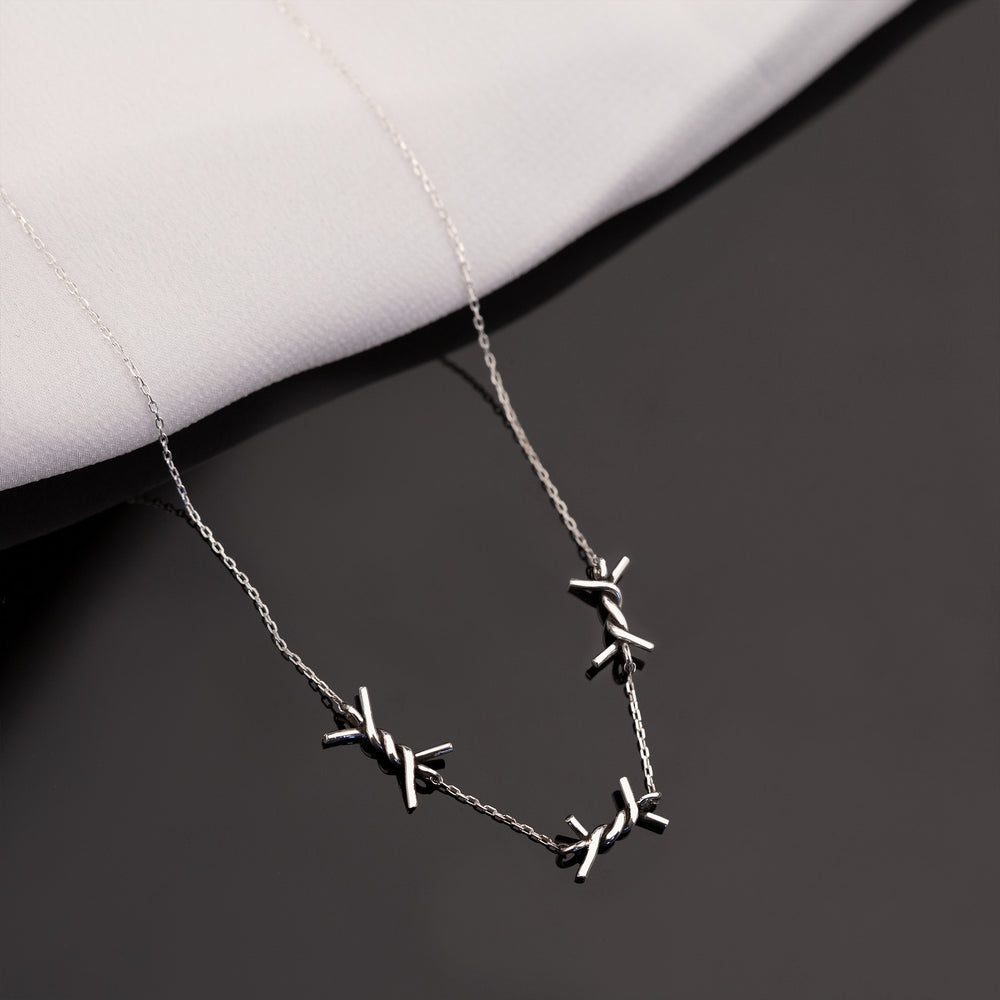 925 Sterling Silver Barbed Wire Necklace (Zi̇i̇nci̇ri̇ Cs40020)