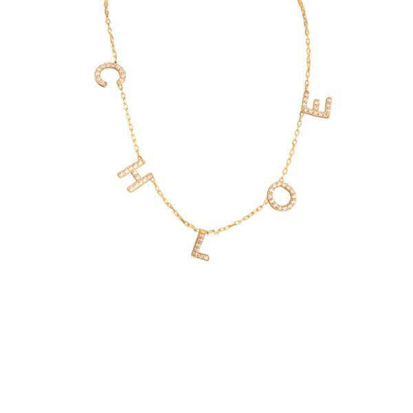925 Sterling Silver Personalised Initial Diamond Name Necklace (Halley)