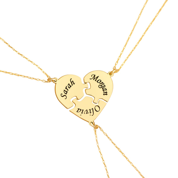 925 Sterling Silver 3 Piece Puzzle Heart Name Necklace