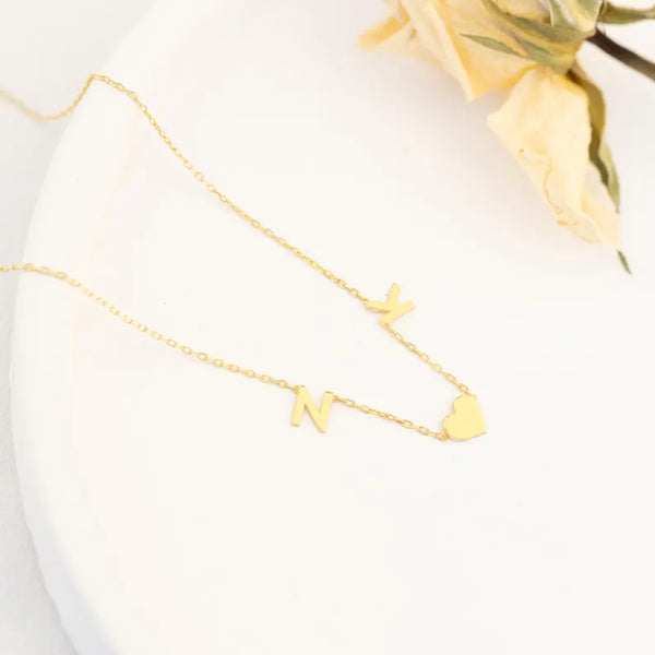 925 Sterling Silver İki Initial Letter Heart Halley Necklace