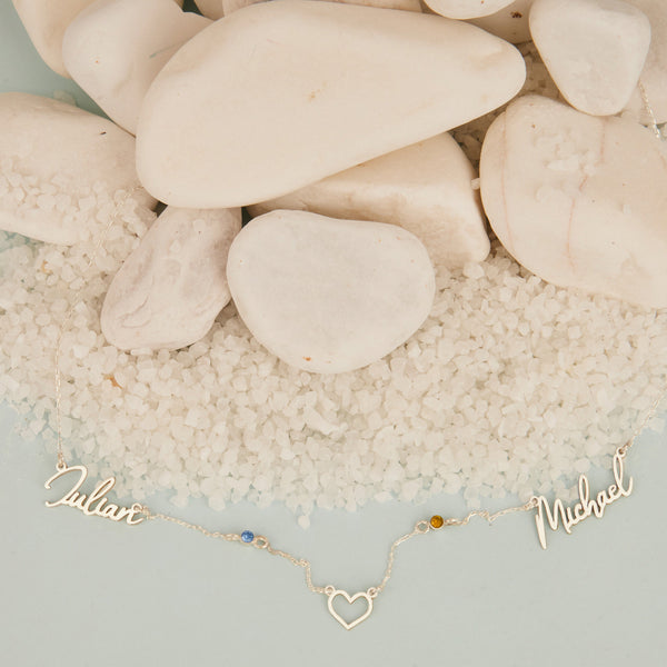 925 Sterling Silver Personalized Two Name Necklace With Heart