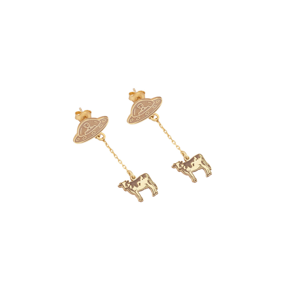 925 Sterling Silver Alien And Cow Earrings