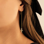 925 Sterling Silver Threader Hollow Cross Dangle Earring