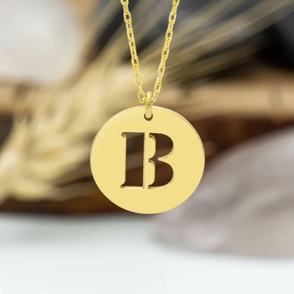 925 Sterling Silver Initial Disk Necklace