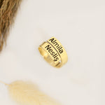 925 Sterling Silver İki Personalized Custom Name Kıvrımlı Ring