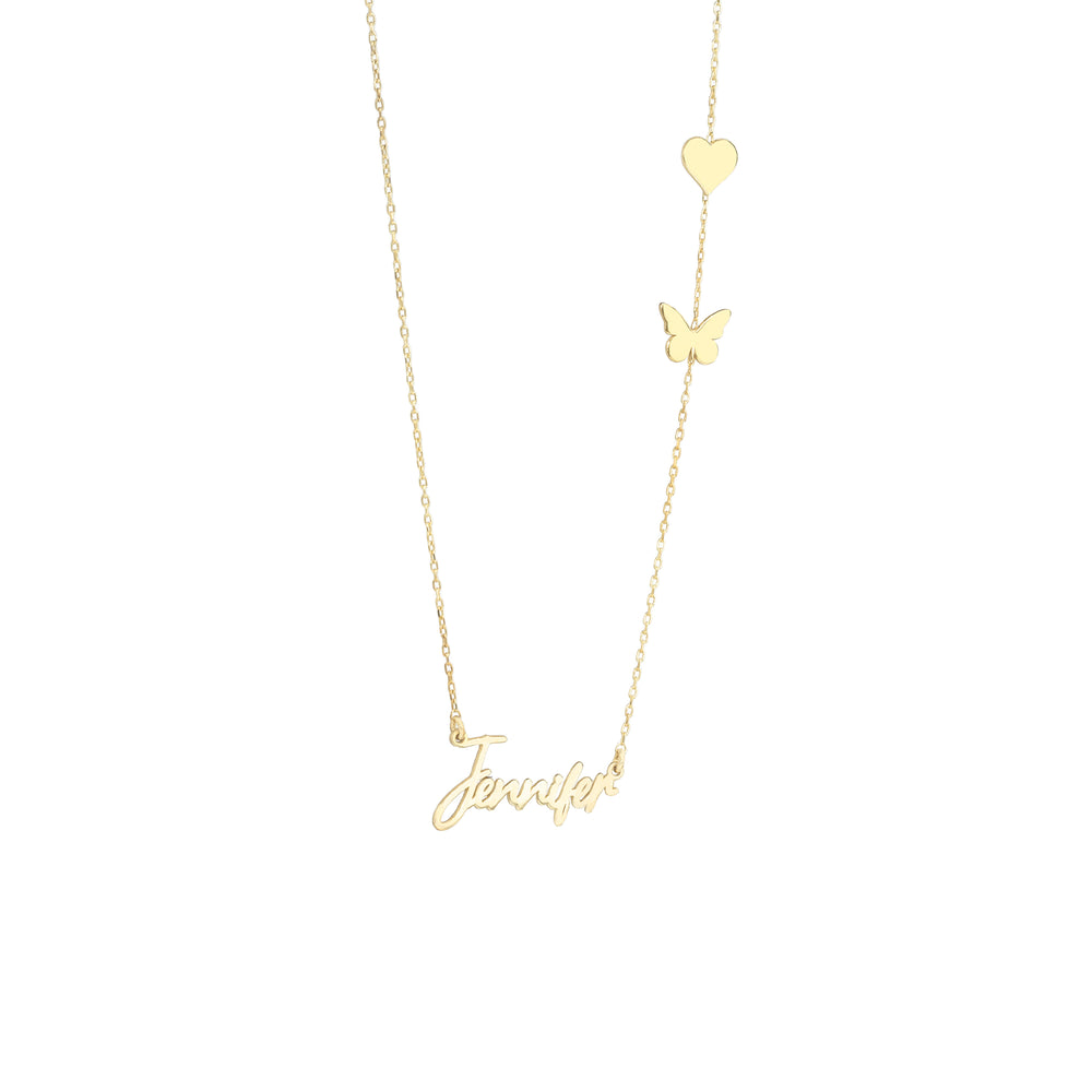 925 Sterling Silver Personalized Name Necklace With Heart And Butterfly