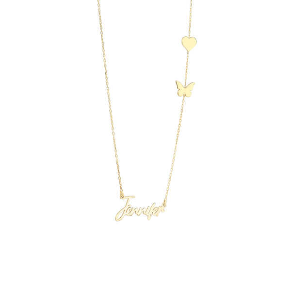 925 Sterling Silver Personalized Name Necklace With Heart And Butterfly