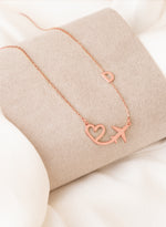 925 Sterling Silver Plane And Heart With Initial Necklace