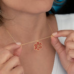 925 Sterling Silver Enamel Red Rose Necklace