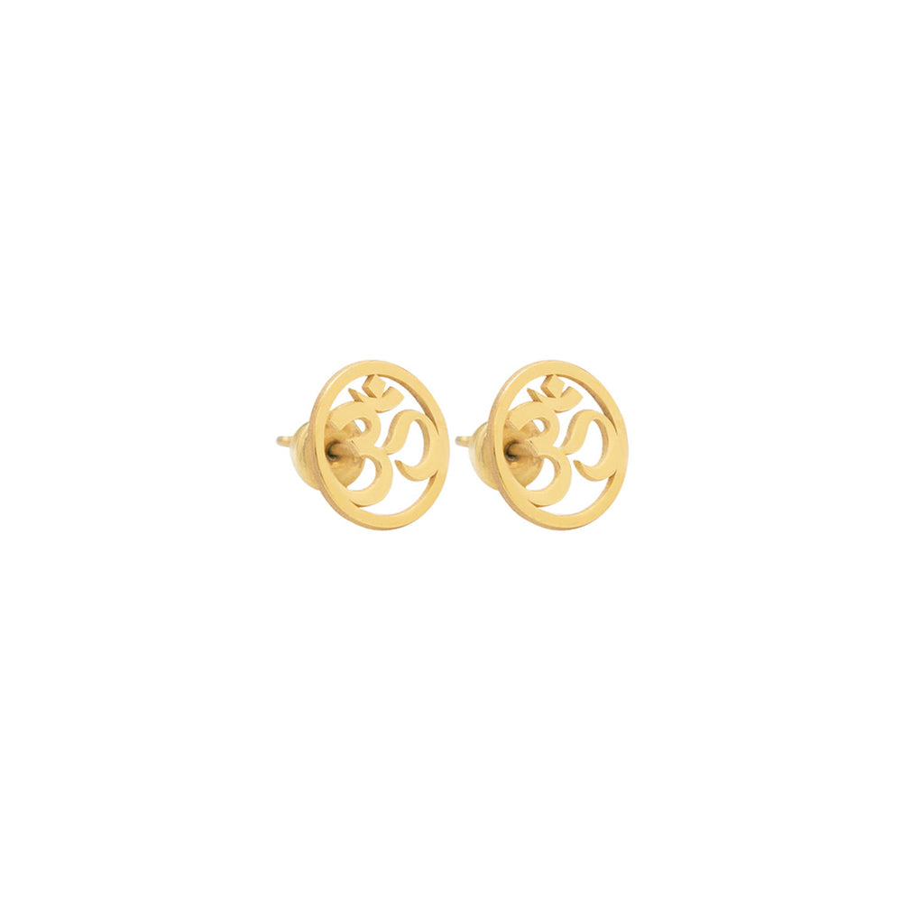 925 Sterling Silver Round Om Studs