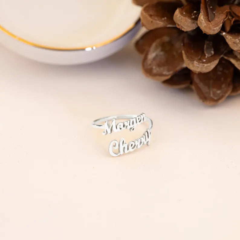 925 Sterling Silver İki Personalized Custom Name Ring