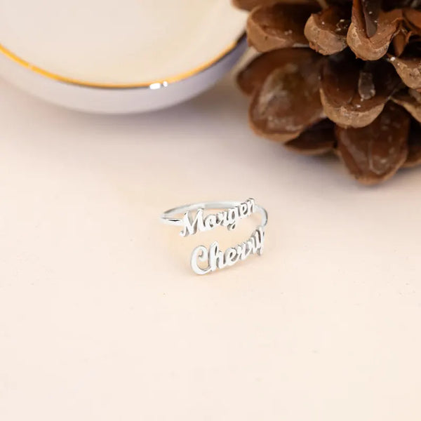 925 Sterling Silver İki Personalized Custom Name Ring