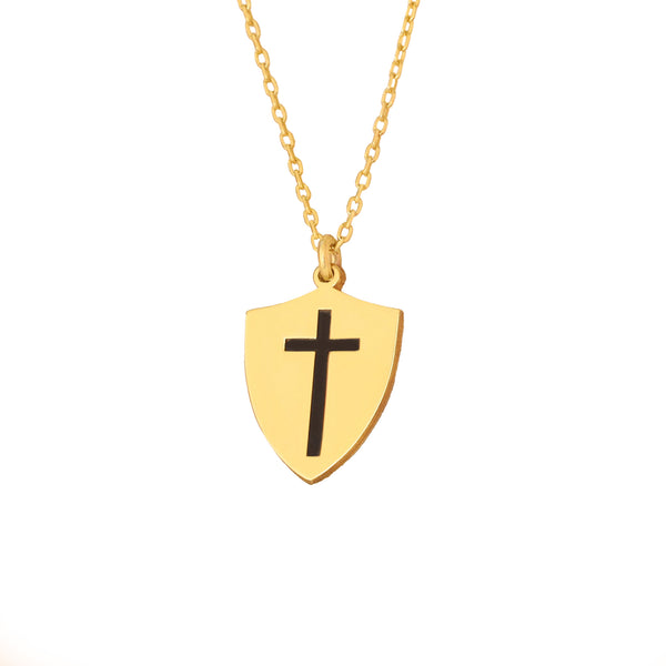 925 Sterling Silver Cross Shield Necklace
