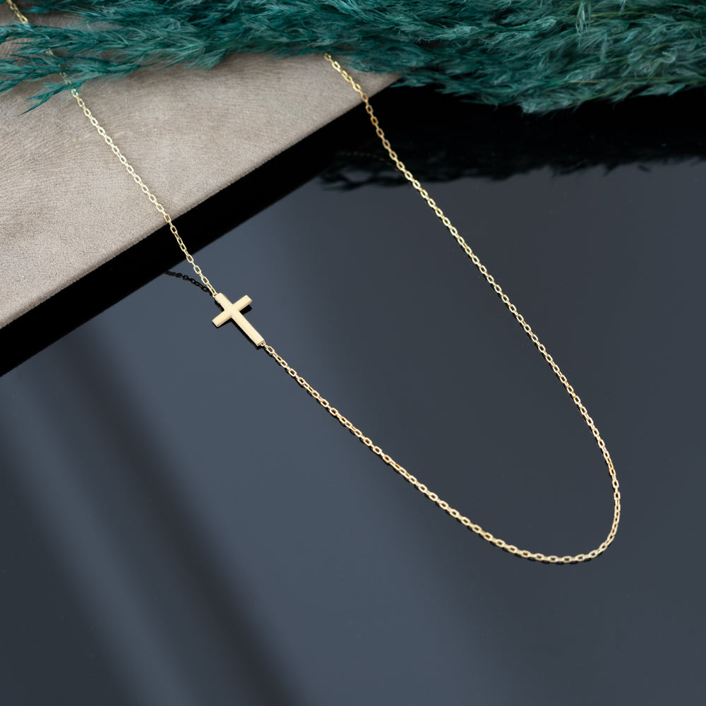 925 Sterling Silver Sideways Tiny Cross Necklace