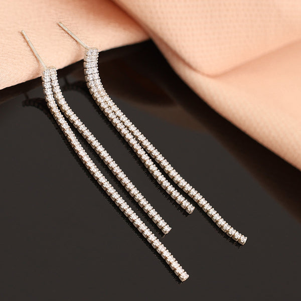 925 Sterling Silver Kisa 50Mm Uzun 63Mm 2Li̇ Sira Crystal Pave Dangle Drop Earrings