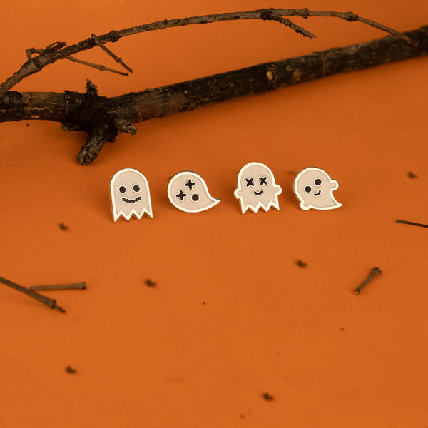 925 Sterling Silver Enamel Ghost Tiny Studs 1