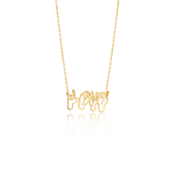925 Sterling Silver Hand Signal Sign Language Necklace