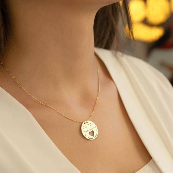 925 Sterling Silver Round Circle Daire Icerisinde I Love Mom Yazili Ici Bos Heart Necklace