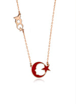 925 Sterling Silver 100. Yıl Necklace Atatürk Silüetli Crescent & Star