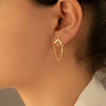 925 Sterling Silver Figaro Chain Triangle Stud Earring,