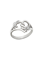 925 Sterling Silver Custom Initials Letter Heart And Flowers Rings