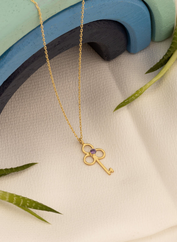 925 Sterling Silver Key Necklace With Birthstone