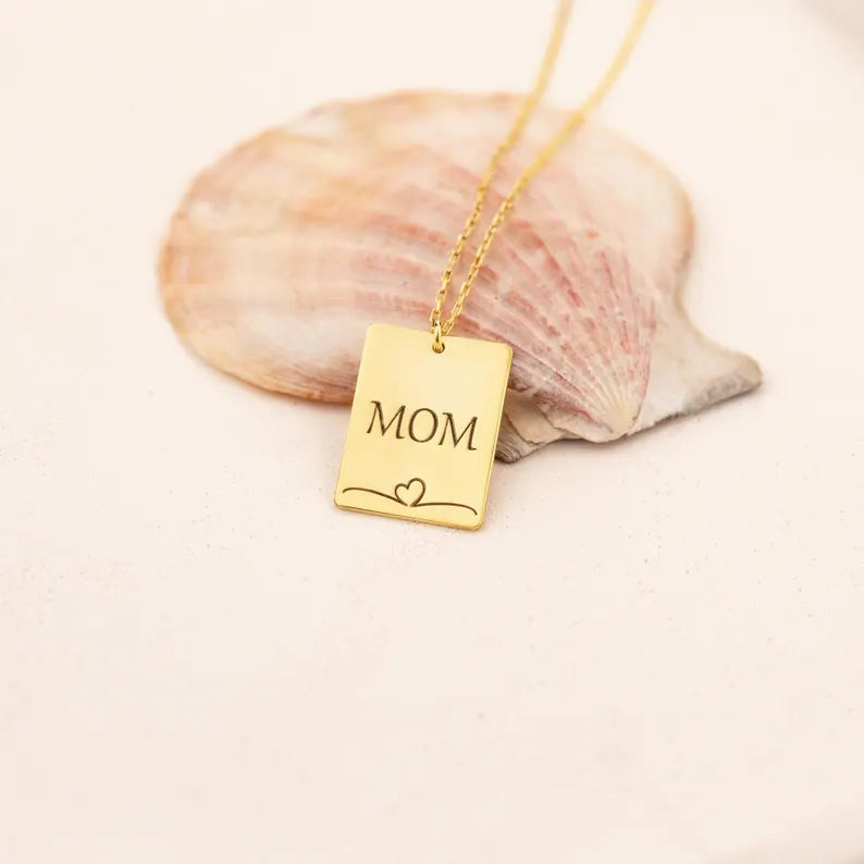 925 Sterling Silver Personalized Custom Name Heart Rectangle Bar Necklace