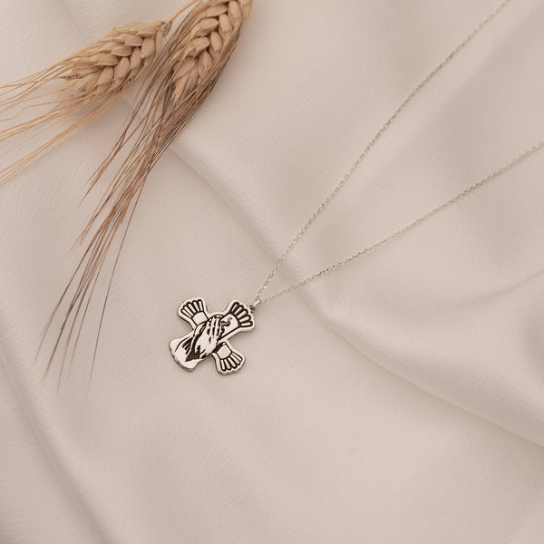 925 Sterling Silver Praying Hands Crucifix Necklace 359