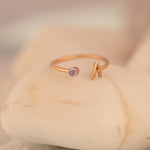 925 Sterling Silver Adjustable Initials Ring With Birthstone
